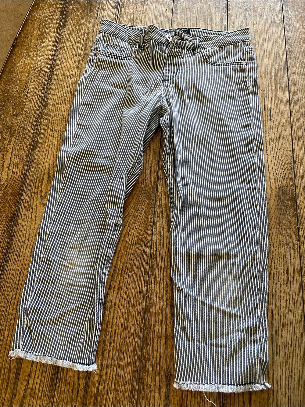 Striped Cropped Jeans - Blue & White